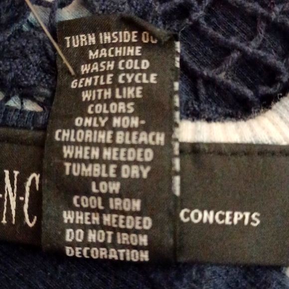 INC navy & white tie-dye rib tank with guipure lace - M - Picture 6 of 6